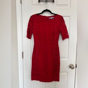 ANTONIO MELANI Red Lace Sleeve Dress